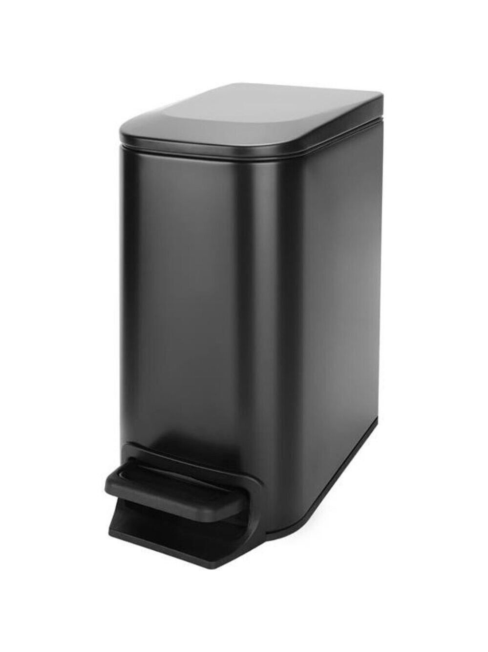 Small Black Bathroom Trash Can with Lid Step Pedal Soft Close Slim Garbage Bin